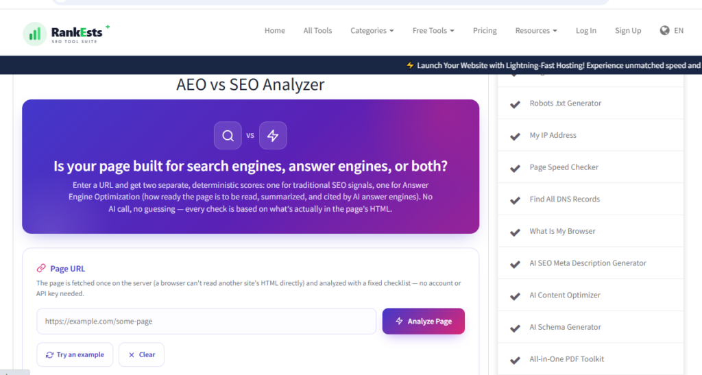 Rankests AEO VS SEO analyzer